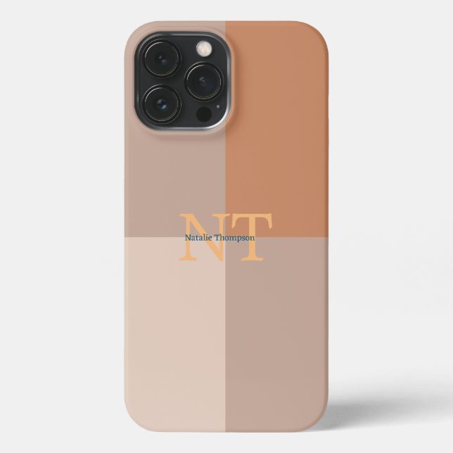 Cute initials Pink, beige and brown Earthy colours iPhone Case (Back)