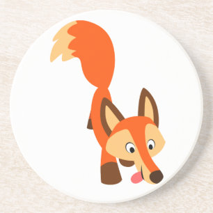 Cute Inquisitive Cartoon Fox Coaster