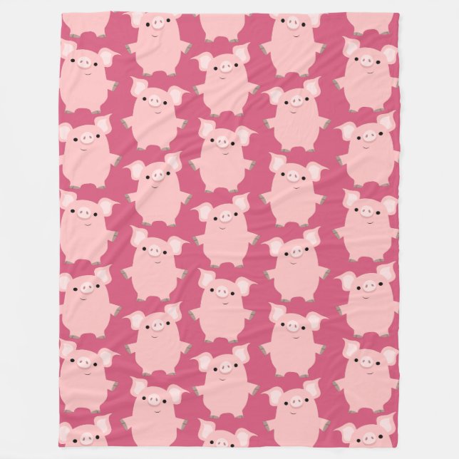 Cute Inquisitive Cartoon Pigs Fleece Blanket (Front)
