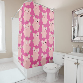 Cute Inquisitive Cartoon Pigs Shower Curtain