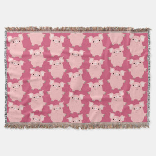 Cute Inquisitive Cartoon Pigs Throw Blanket