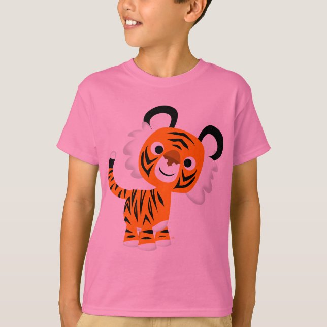 Cute Inquisitive Cartoon Tiger Children T-Shirt (Front)