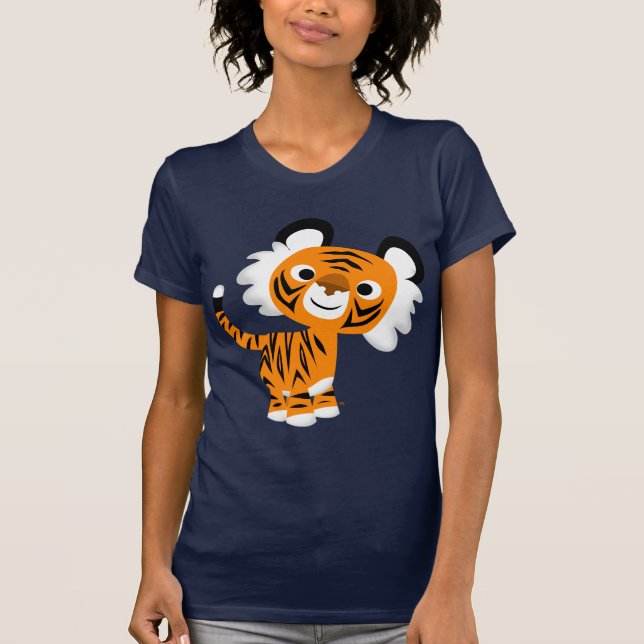 Cute Inquisitive Cartoon Tiger Women T-Shirt (Front)