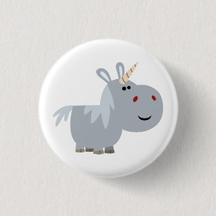 Cute Inscrutable Cartoon Unicorn Button Badge