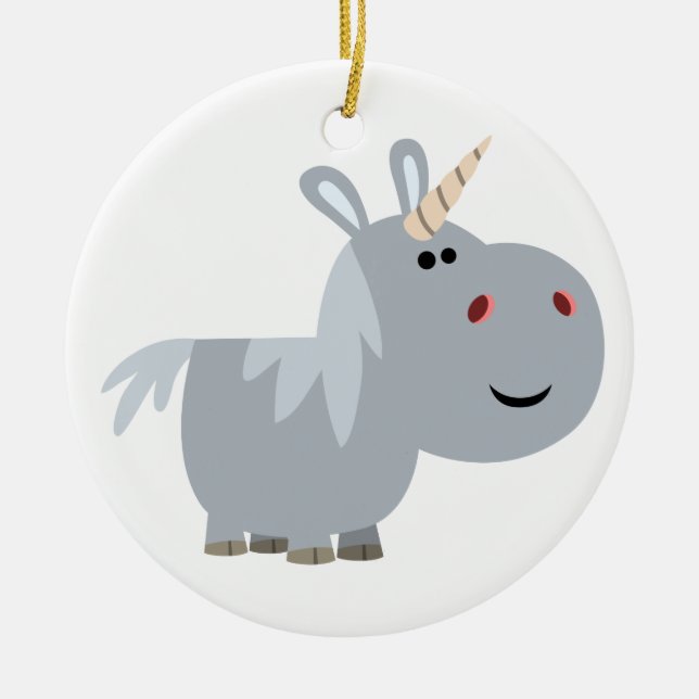 Cute Inscrutable Cartoon Unicorn Ornament (Front)