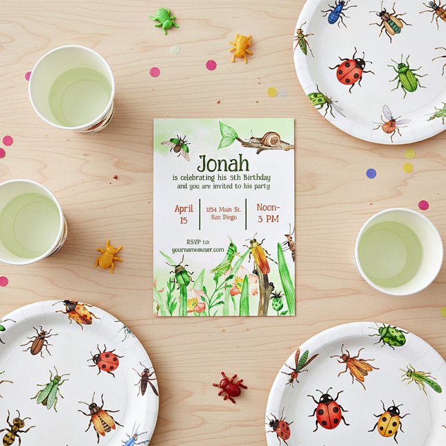 Cute insects boys birthday party custom invitation (Creator Uploaded)
