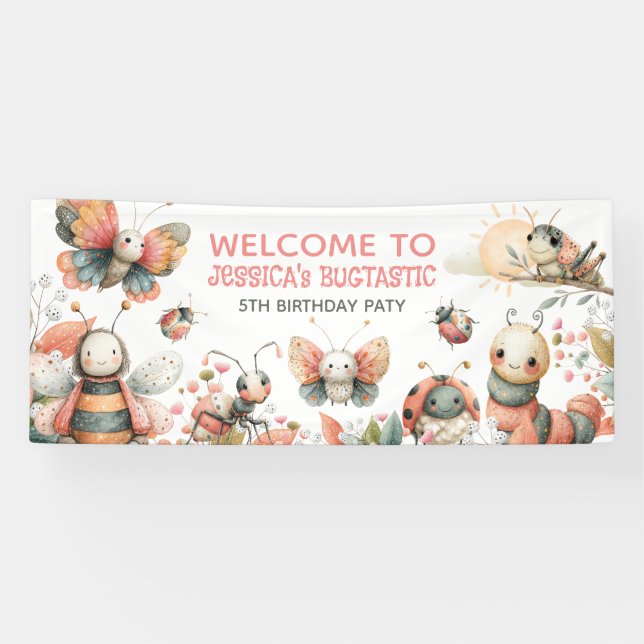 Cute Insects BUGTASTIC Kids' Birthday Welcome  Banner (Horizontal)