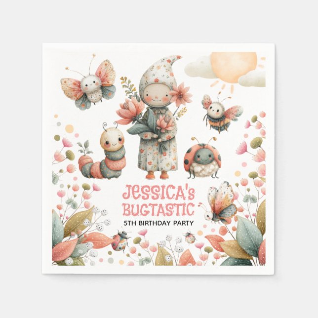 Cute Insects Pastel BUGTASTIC Kids Birthday Party  Napkin (Front)