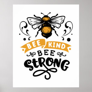 cute inspirational bee strong word art  poster