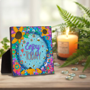 Cute Inspirational Enjoy Today Floral Bumblebee Plaque
