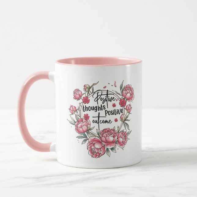 Cute inspirational word art positive thoughts mug (Left)