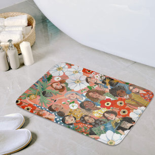 Cute International Women's Day Floral illustration Bath Mat