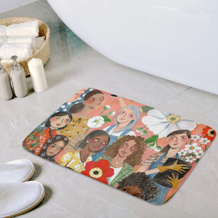 Cute International Women's Day Floral illustration Bath Mat