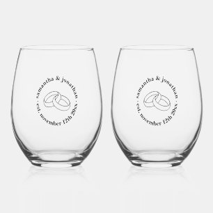 Cute Intertwined Wedding Rings - Custom Wedding Stemless Wine Glass