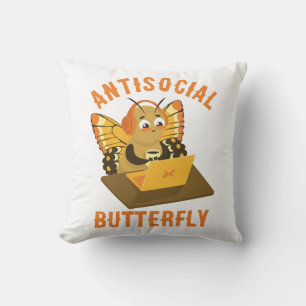 Cute Introvert Aesthetic Antisocial Butterfly Cushion