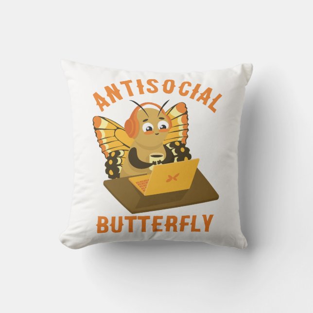 Cute Introvert Aesthetic Antisocial Butterfly Cushion (Front)