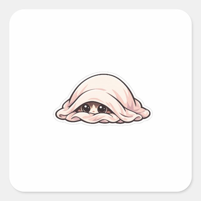Cute Introvert Cat Under Blanket Cosy Antisocial Square Sticker (Front)