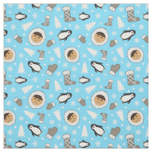 Cute Inuit Alaska Eskimo Children Christmas Print Fabric