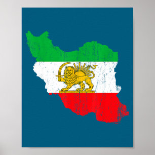 Cute Iran Flag Map Lion Persian Poster
