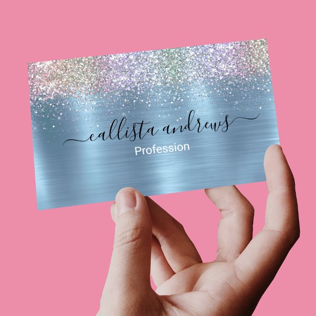Cute iridescen ice blue faux glitter magnetic business card (Creator Uploaded)