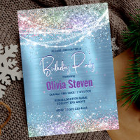 Cute iridescen ice blue faux glitter monogram