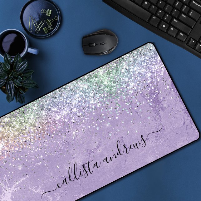 Cute iridescen lilac purple faux glitter desk mat (Creator Uploaded)