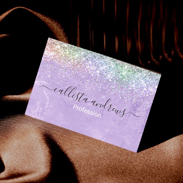 Cute iridescen lilac purple faux glitter magnetic business card (Creator Uploaded)