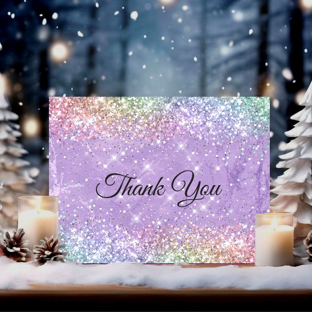 Cute iridescen lilac purple faux glitter thank you card (Creator Uploaded)