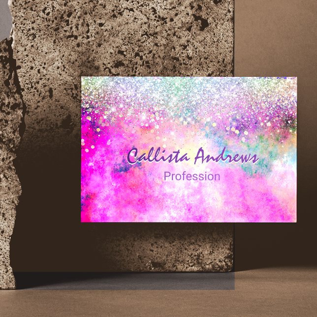 Cute iridescen silver faux glitter magnetic business card (Creator Uploaded)