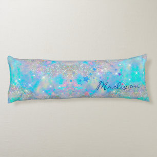 Cute iridescent blue stars glitter monogram body cushion