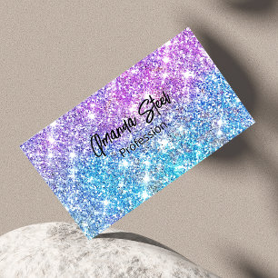 Cute iridescent colourful faux glitter monogram lu magnetic business card