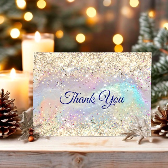Cute iridescent faux gold glitter Christmas  Thank You Card (Creator Uploaded)