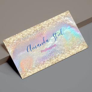 Cute iridescent faux gold glitter magnetic business card
