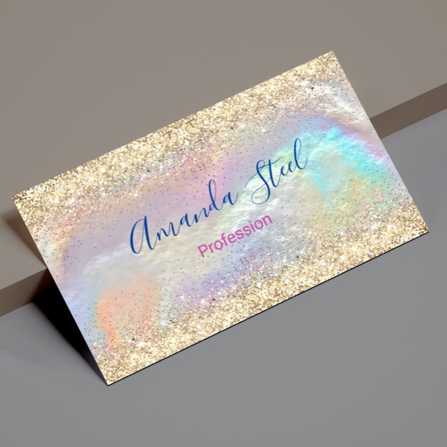 Cute iridescent faux gold glitter magnetic business card (Creator Uploaded)
