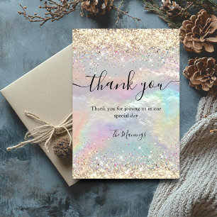 Cute iridescent faux gold glitter thank you card