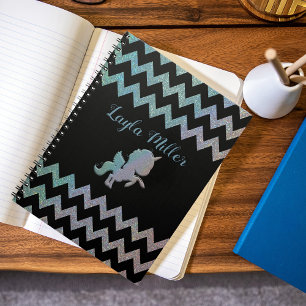 Cute Iridescent Glittery Unicorn Zigzag Custom Notebook