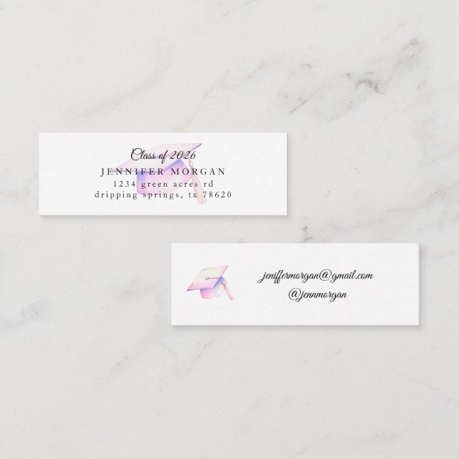 Cute Iridescent Graduation Hat  Mini Business Card (Front/Back)