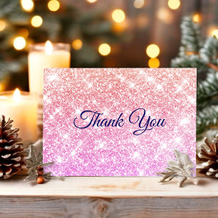 Cute iridescent ombre faux glitter thank you card