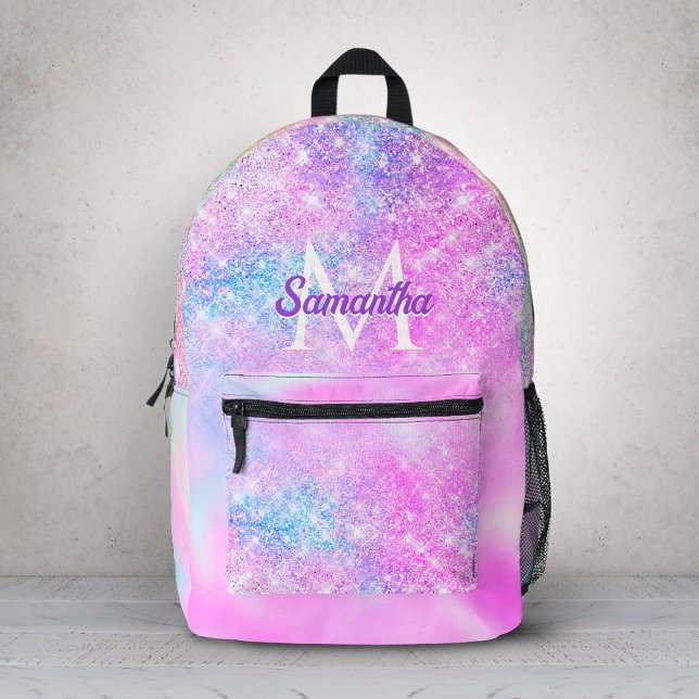 Cute iridescent pink blue ombre glitter printed backpack (Creator Uploaded)