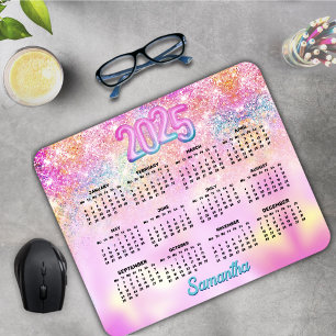 Cute iridescent pink ombre glitter monogram 2025 mouse pad