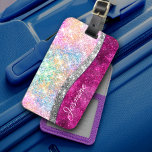 Cute iridescent pink silver faux glitter monogram luggage tag<br><div class="desc">Pretty chic and elegant girly iridescent glitter in unicorn rainbow pink fushia silver colours to create a cute unique girly design for the trend-savvy and art-loving hip trendsetter. This stylish sophisticated design would be great for girls who enjoy classy sparkly designs. Show off your personal style, look fashionable, trendy and...</div>