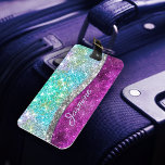 Cute iridescent purple teal faux glitter monogram luggage tag<br><div class="desc">Pretty chic and elegant girly silver and iridescent faux glitter in unicorn, rainbow, teal, aqua, fuchsia and green colours design for the trend-savvy and art-loving hip trendsetter. This stylish sophisticated design would be great for girls who enjoy classy sparkly designs. Show off your personal style, look fashionable, trendy and feel...</div>