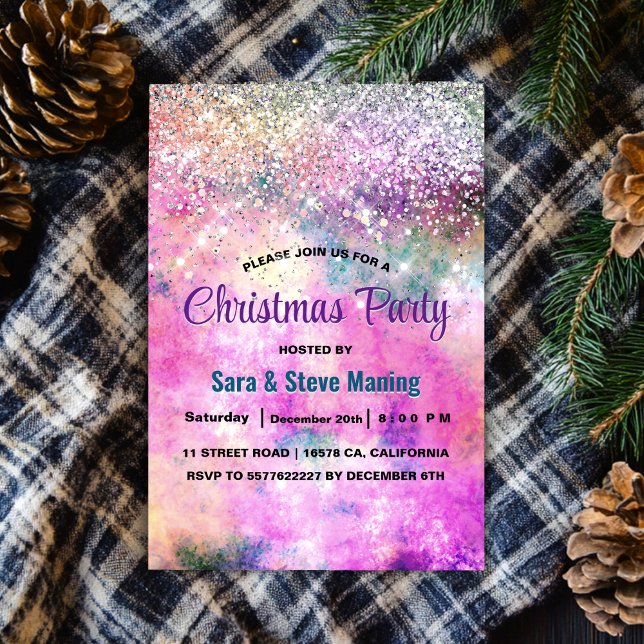 Cute iridescent silver faux glitter Christmas  Invitation (Creator Uploaded)