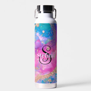 Cute Iridescent teal and pink alcohol Splash  Water Bottle