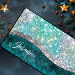 Cute iridescent turquoise faux glitter monogram desk mat<br><div class="desc">Cute iridescent turquoise faux glitter monogram Desk mat. Add a touch of glitter and glam to your home office or dorm with this elegant desk mat. To make it extra special, it is also monogrammed and personalised with name or initials. click the "customise further" link and use the design tool...</div>
