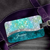 Cute iridescent turquoise faux glitter monogram