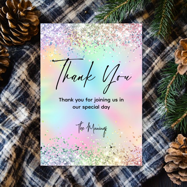 Cute iridescent unicorn faux glitter thank you  card (Creator Uploaded)