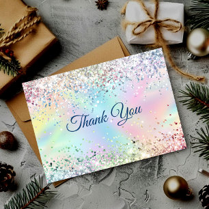 Cute iridescent unicorn faux glitter thank you card