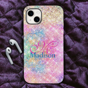 Cute iridescent unicorn gold glitter monogram Case-Mate iPhone 14 case