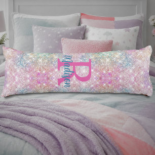 Cute iridescent unicorn pink faux glitter monogram body cushion